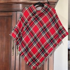 Red/navy/white plaid poncho